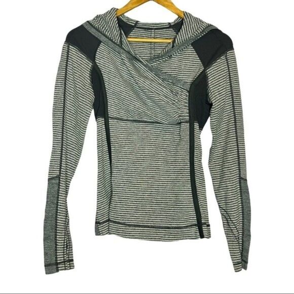 Lululemon Hooded Striped Gray Long Sleeve Shirt women's size 4 - Picture 1 of 8